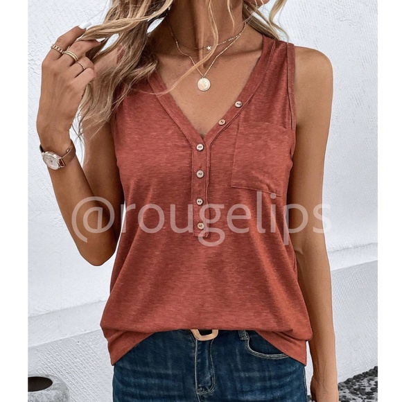 Redwood Casual Tank Top V-Neck Button Up Chest Pocket - Picture 1 of 7